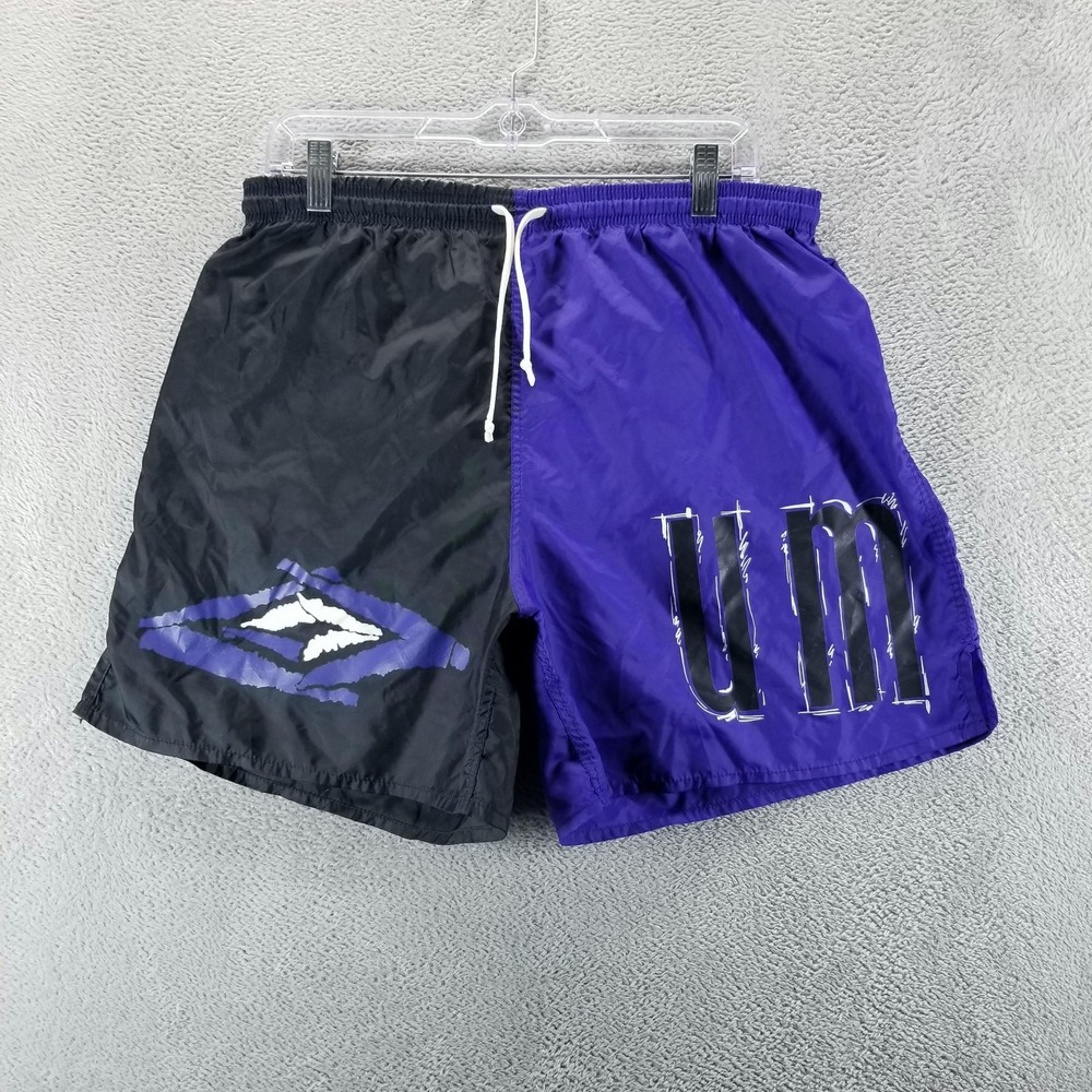 VTG Umbro Shorts Mens L Nylon Colorblock Soccer 5" Drawstring USA 90s